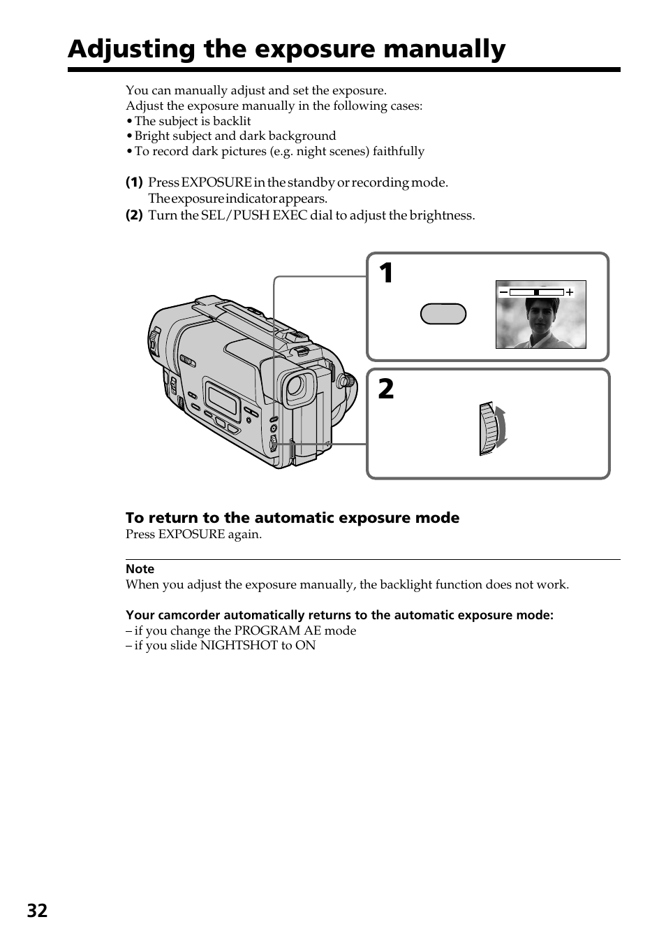 Adjusting the exposure manually | Sony CCD-TR517WR User Manual | Page 32 / 68