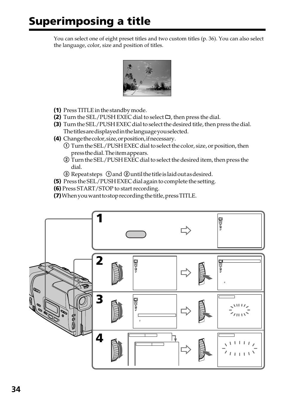 Superimposing a title | Sony CCD-TR517WR User Manual | Page 34 / 68