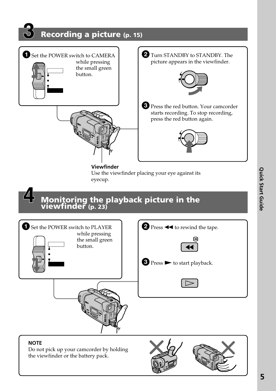 Recording a picture, Monitoring the playback picture in the viewfinder, Rew play | Sony CCD-TR517WR User Manual | Page 5 / 68