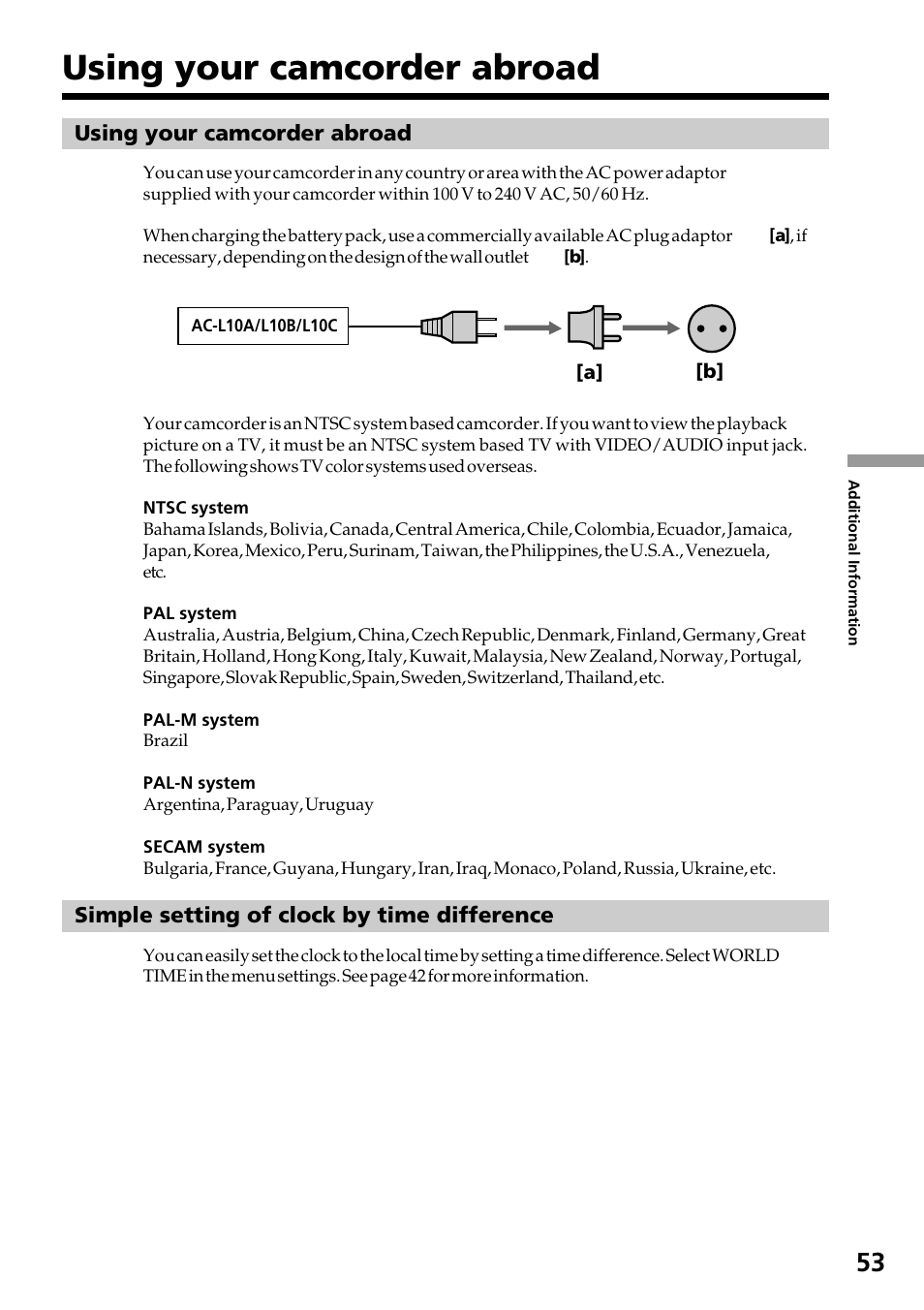 Using your camcorder abroad | Sony CCD-TR517WR User Manual | Page 53 / 68