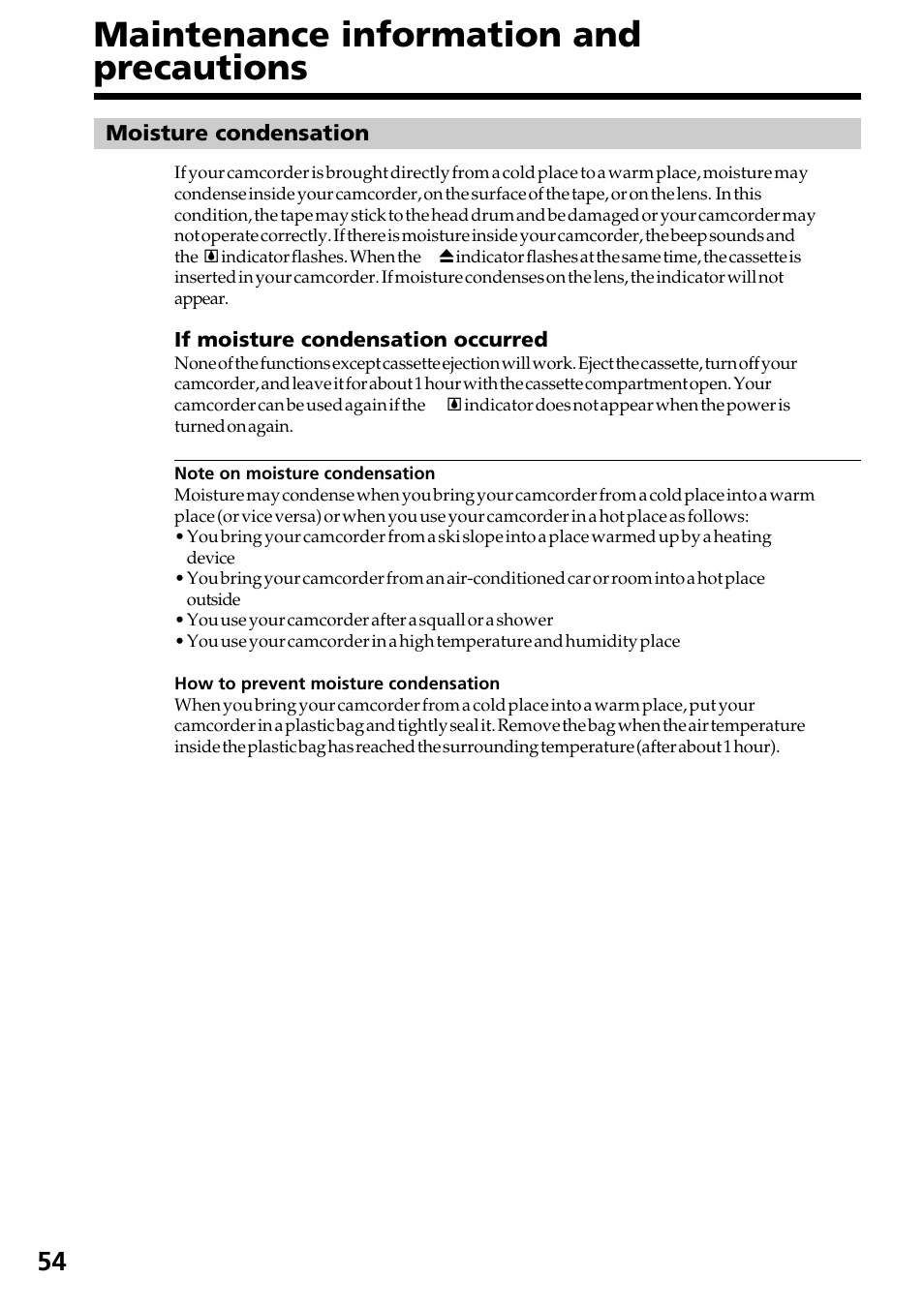 Maintenance information and precautions, Maintenance information and, Precautions | Sony CCD-TR517WR User Manual | Page 54 / 68