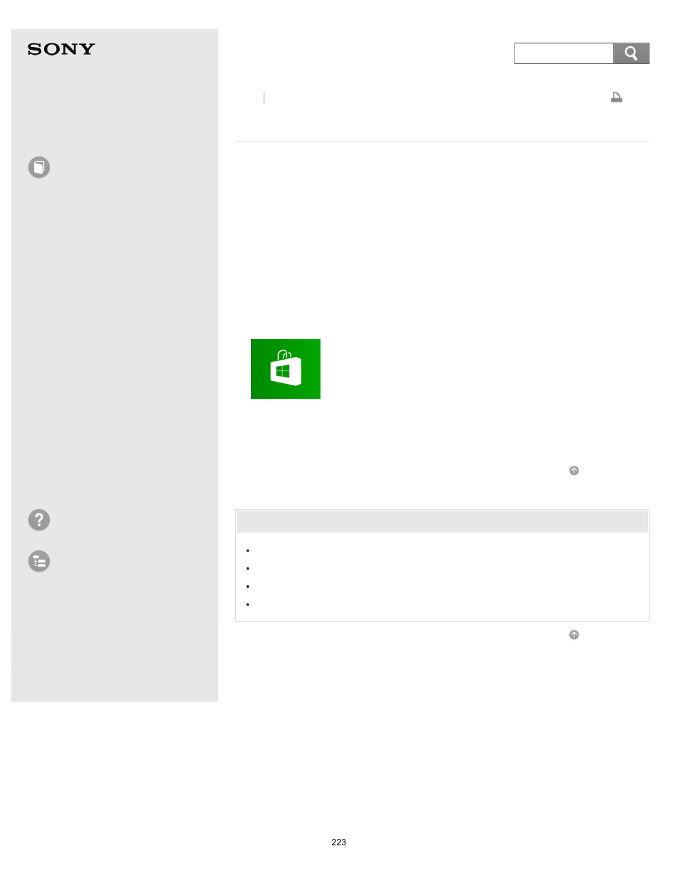 Installing apps from windows store, User guide, How to use | Troubleshooting list of topics, E series | Sony SVE14A390X User Manual | Page 223 / 458