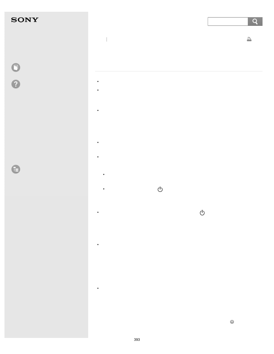 Power button but the screen remains blank, The power button but the screen remains blank, User guide | How to use troubleshooting, List of topics | Sony SVE14A390X User Manual | Page 393 / 458