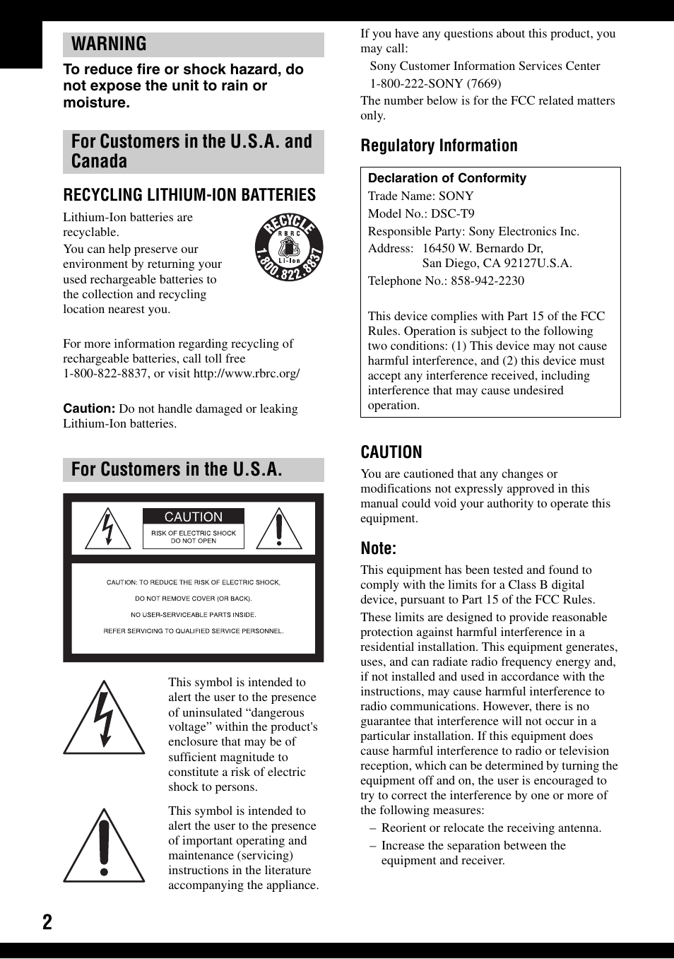 Sony DSC-T9 User Manual | Page 2 / 111