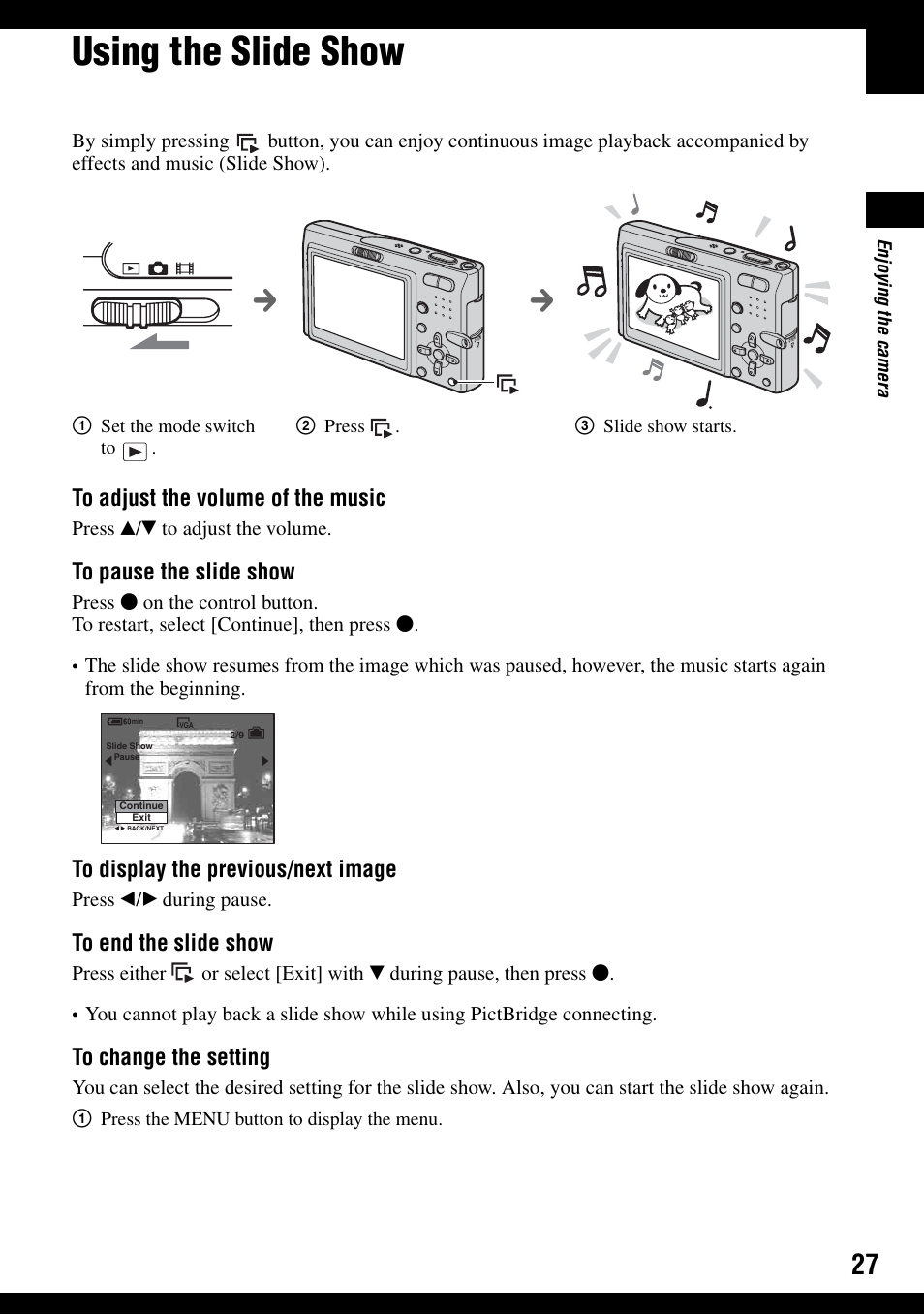 Using the slide show | Sony DSC-T9 User Manual | Page 27 / 111