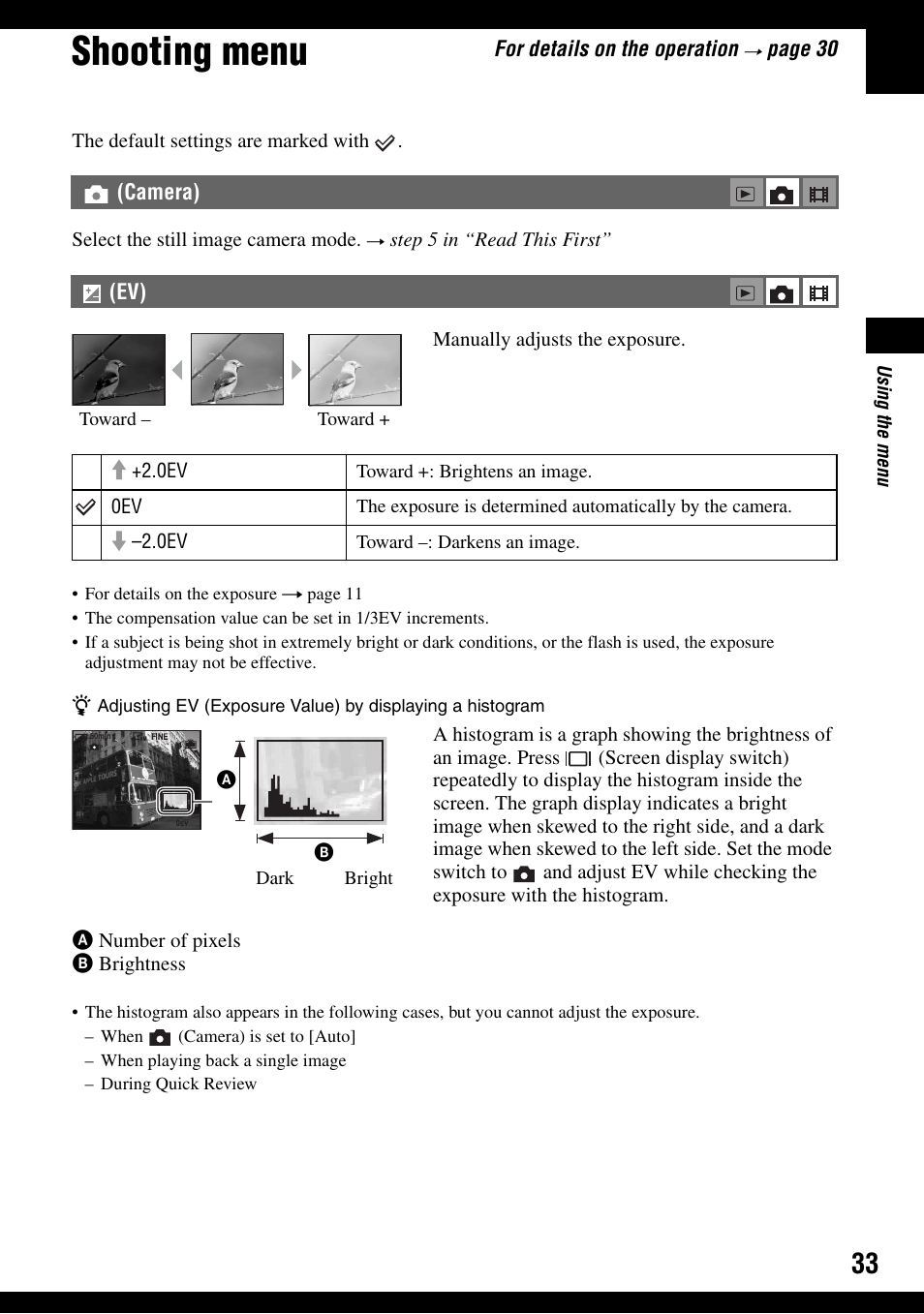 Shooting menu, Camera), E (33) | Sony DSC-T9 User Manual | Page 33 / 111