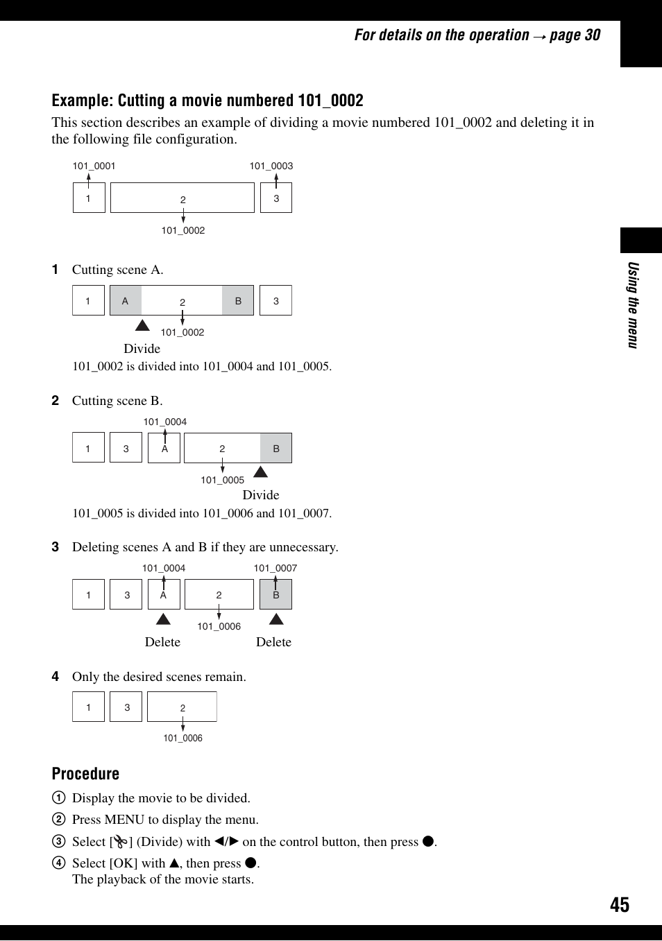 Procedure, For details on the operation, Pag e 30 | Sony DSC-T9 User Manual | Page 45 / 111