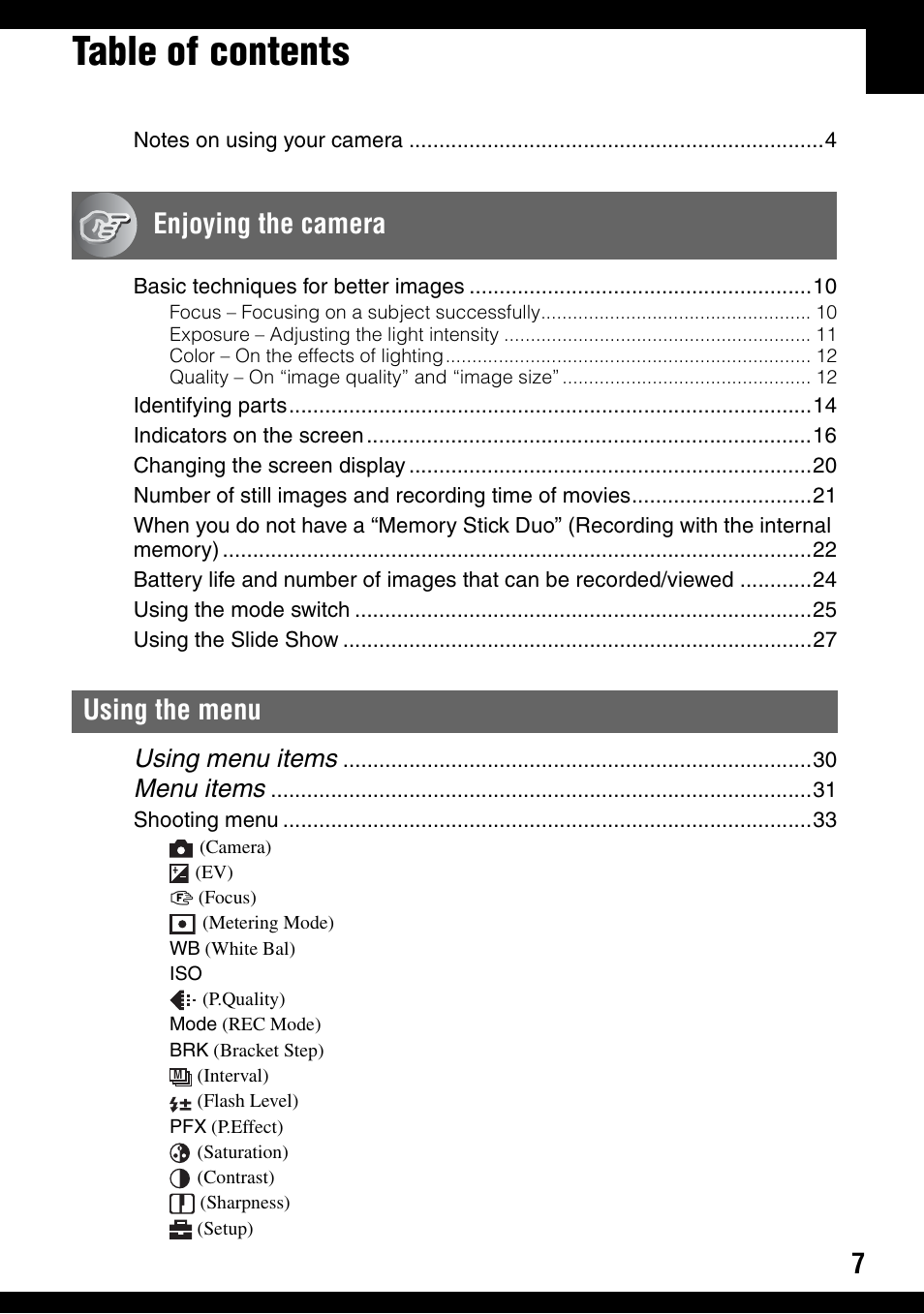 Sony DSC-T9 User Manual | Page 7 / 111