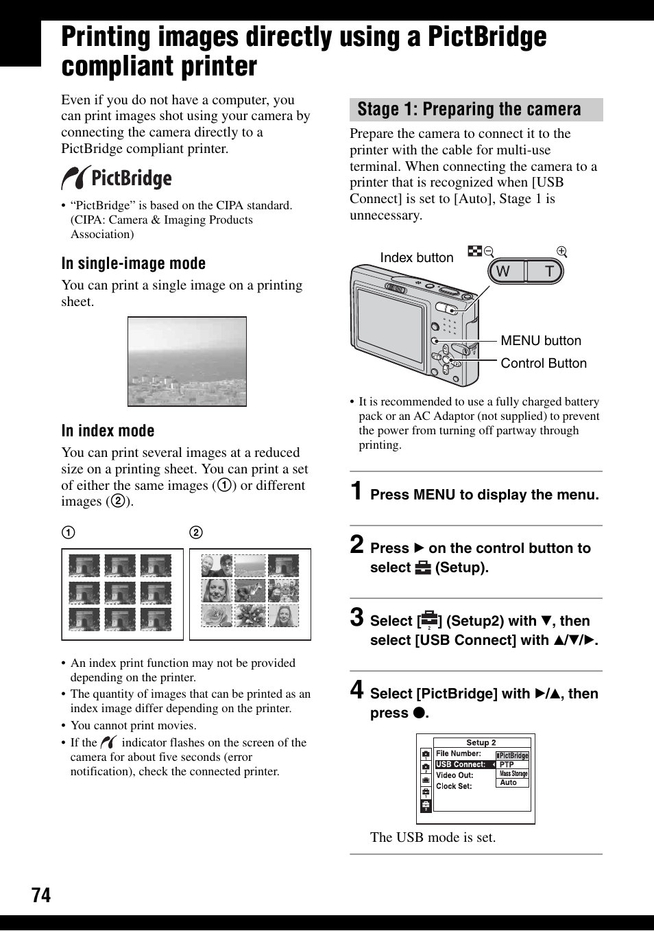 Only), Stage 1: preparing the camera | Sony DSC-T9 User Manual | Page 74 / 111