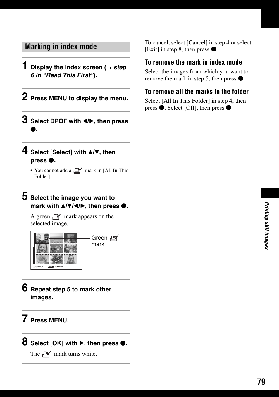 Marking in index mode | Sony DSC-T9 User Manual | Page 79 / 111