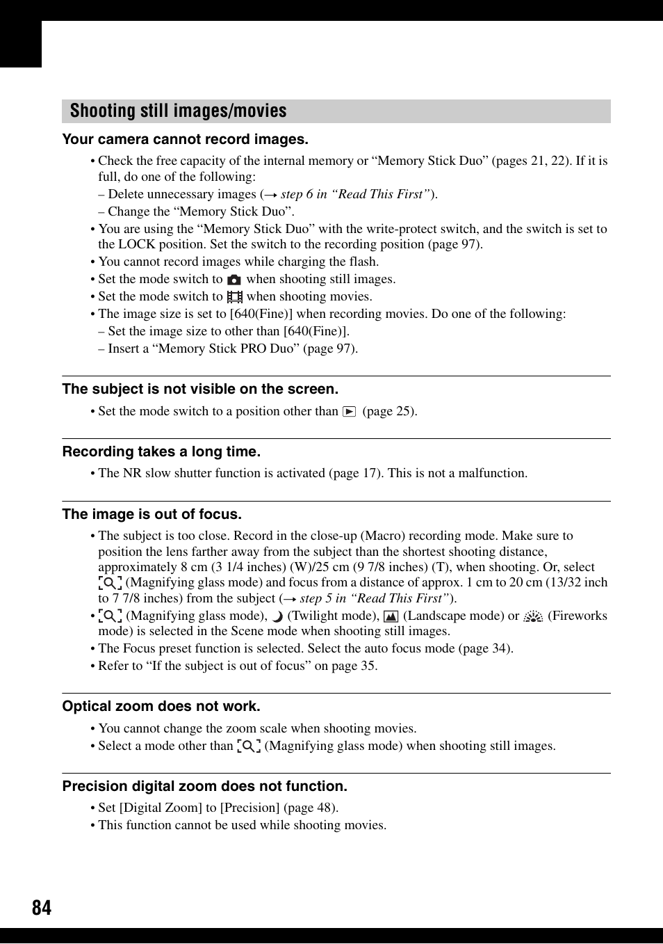 Shooting still images/movies | Sony DSC-T9 User Manual | Page 84 / 111