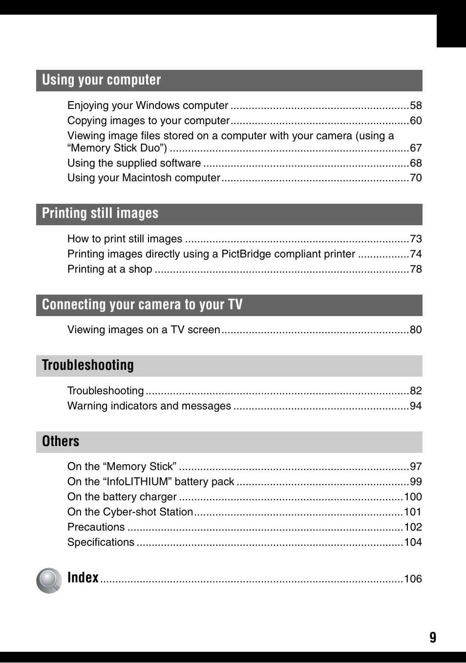 Sony DSC-T9 User Manual | Page 9 / 111