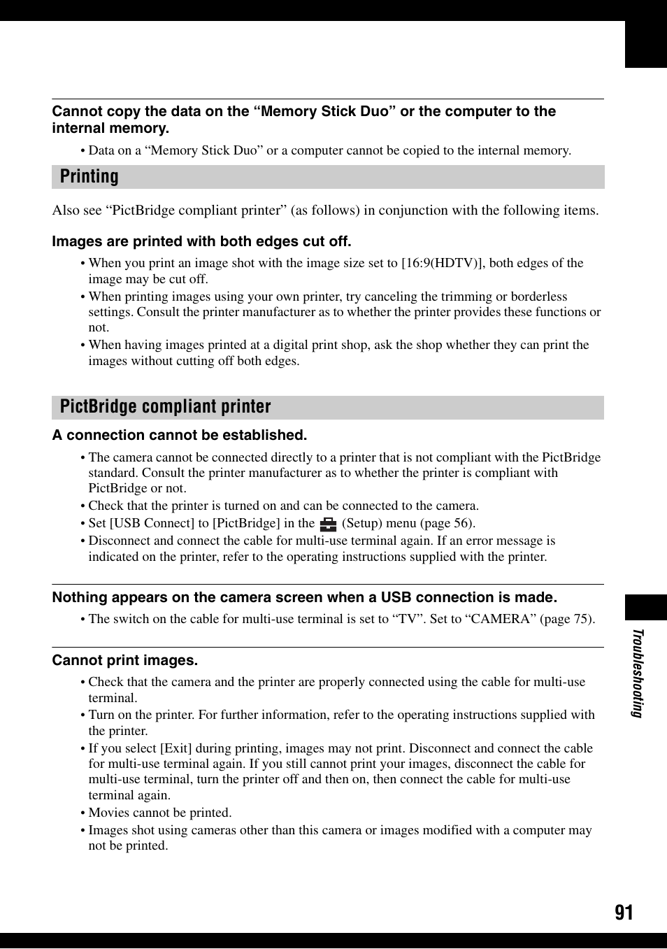 Printing pictbridge compliant printer | Sony DSC-T9 User Manual | Page 91 / 111