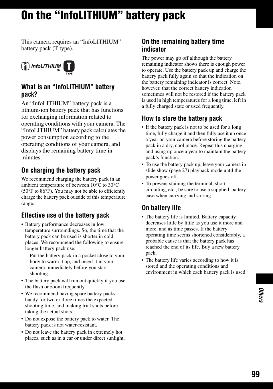 On the “infolithium” battery pack, Ery pack, see | Sony DSC-T9 User Manual | Page 99 / 111