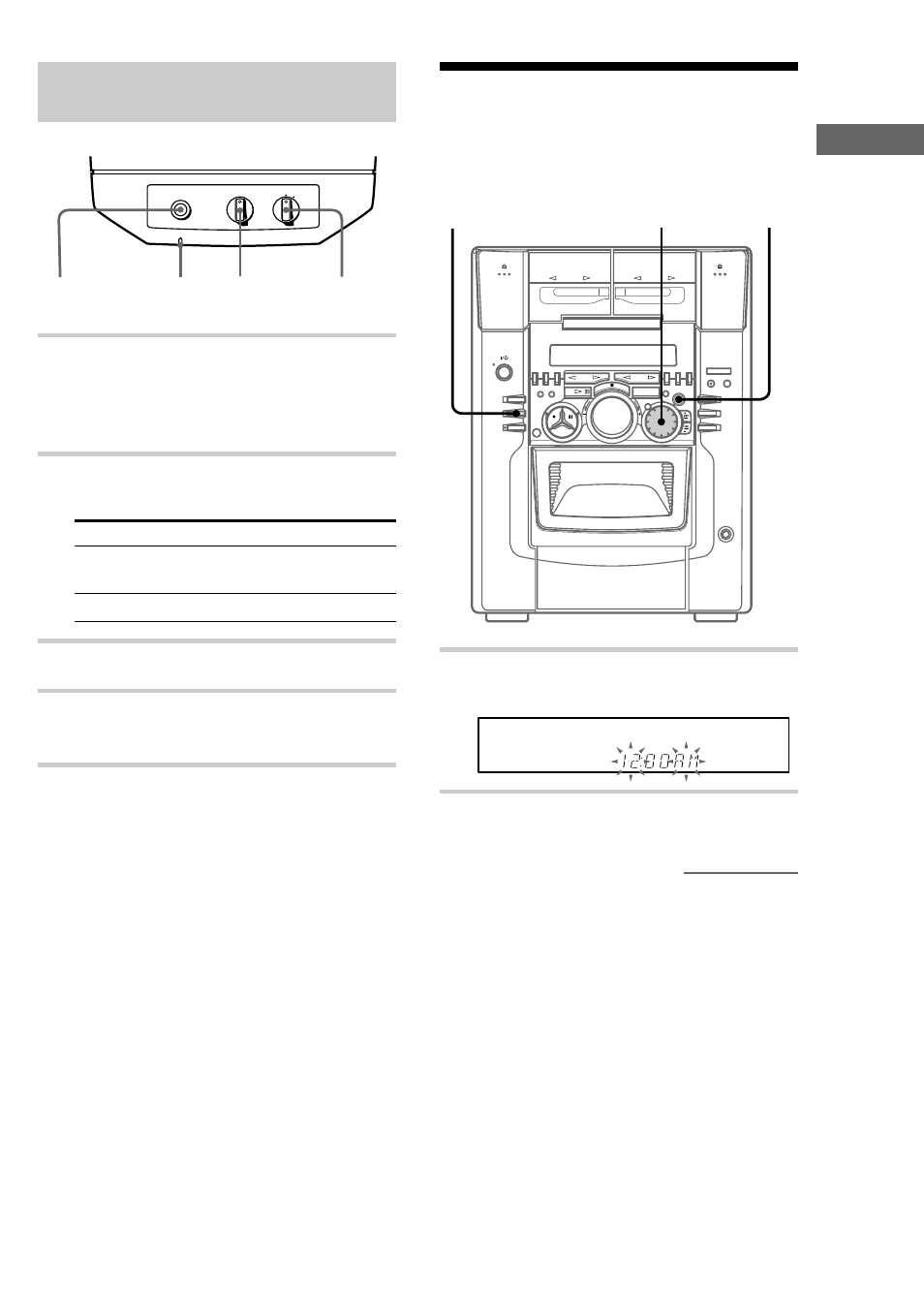 Step 3: setting the time, Adjusting the super woofer, Getting started | Play the program source, Press clock timer set, Turn selector to set the hour, The hour indication flashes, Continued, Power power indicator level mode | Sony MHC-M100 User Manual | Page 9 / 56