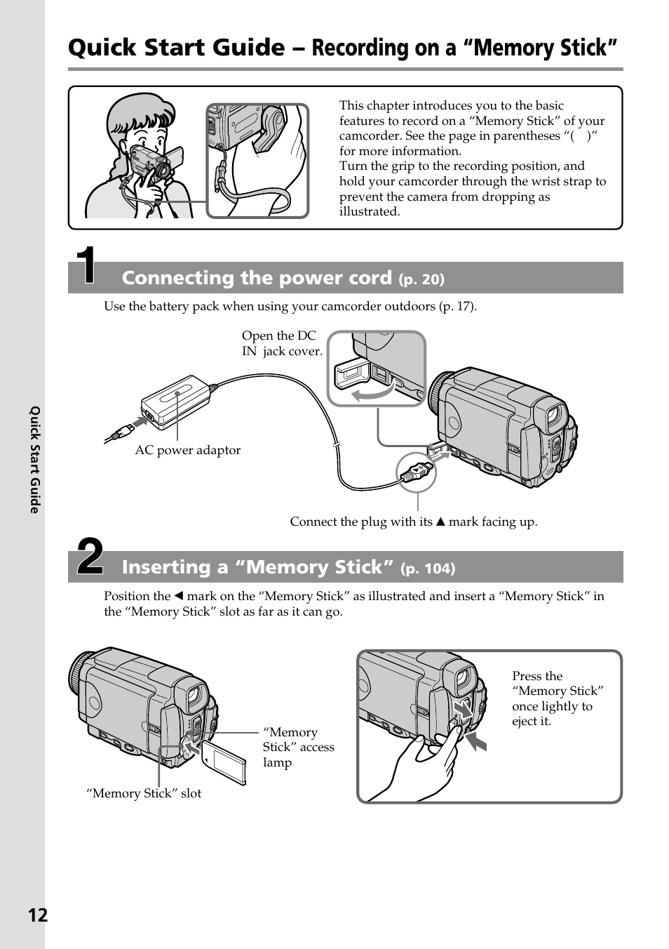 Connecting the power cord | Sony DCR-IP55 User Manual | Page 12 / 216