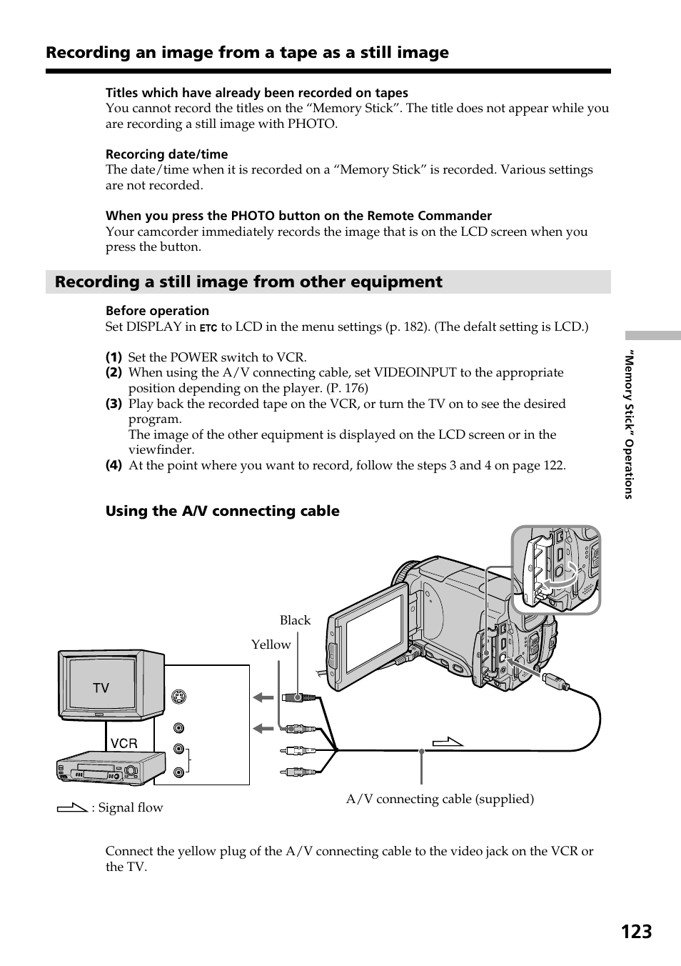 Recording an image from a tape as a still image, Recording a still image from other equipment | Sony DCR-IP55 User Manual | Page 123 / 216