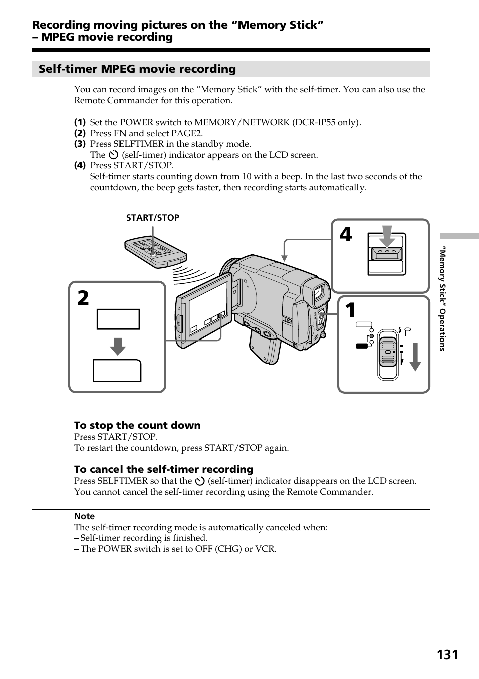 Fn page2, Self-timer mpeg movie recording | Sony DCR-IP55 User Manual | Page 131 / 216