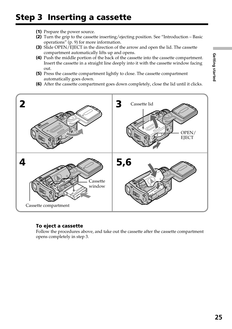 Step 3 inserting a cassette | Sony DCR-IP55 User Manual | Page 25 / 216