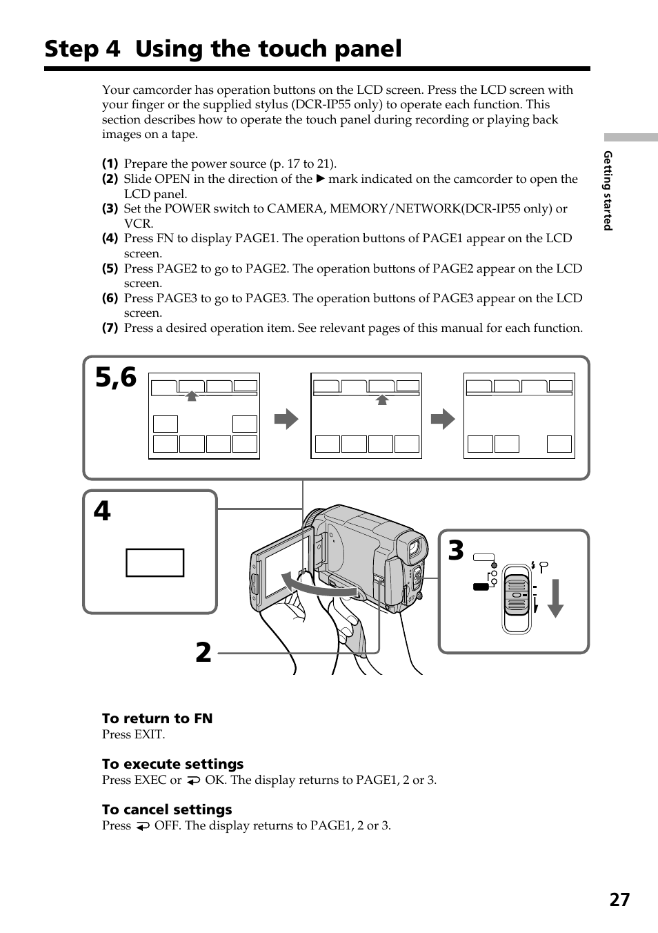 Step 4 using the touch panel | Sony DCR-IP55 User Manual | Page 27 / 216