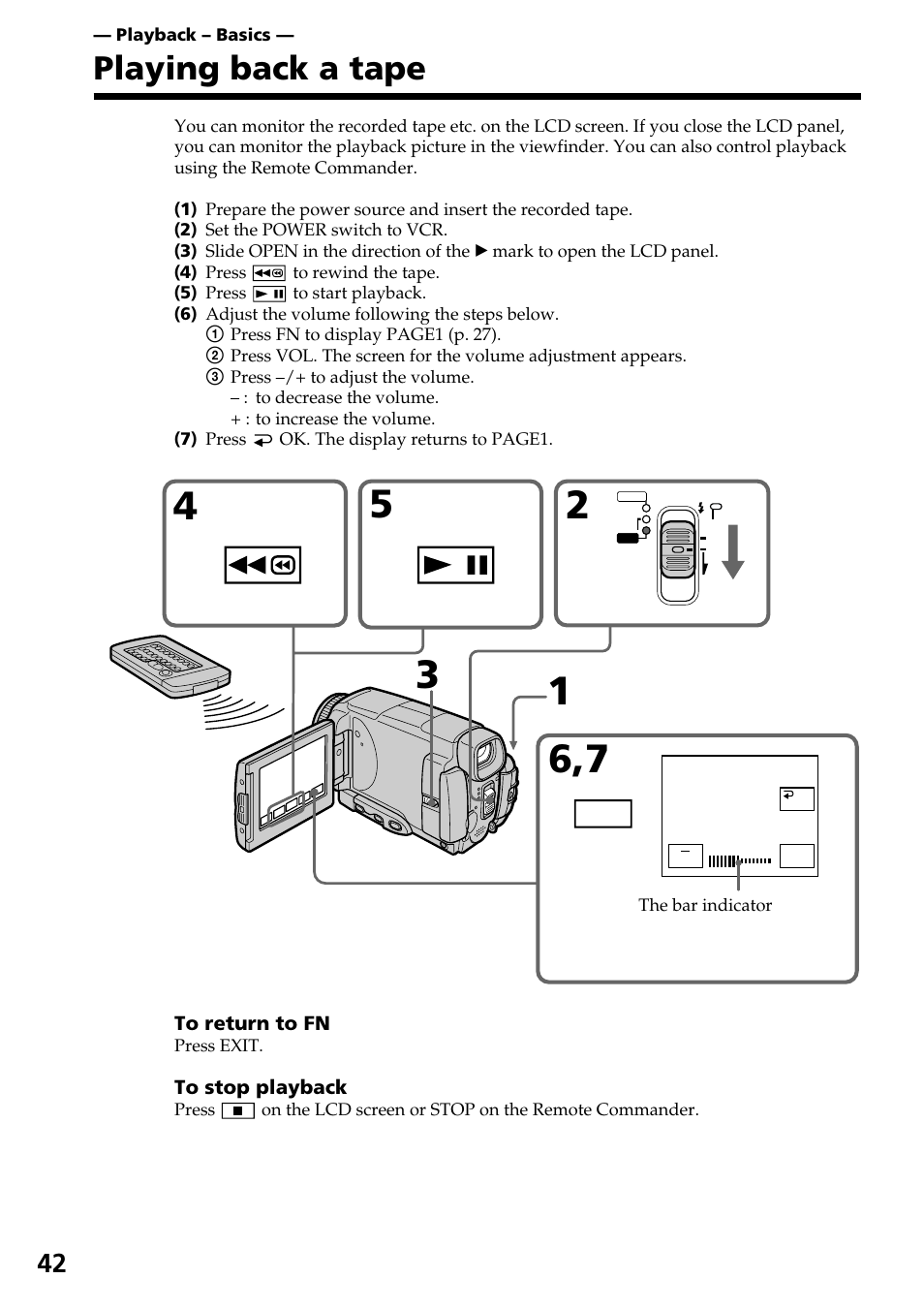 Playing back a tape | Sony DCR-IP55 User Manual | Page 42 / 216