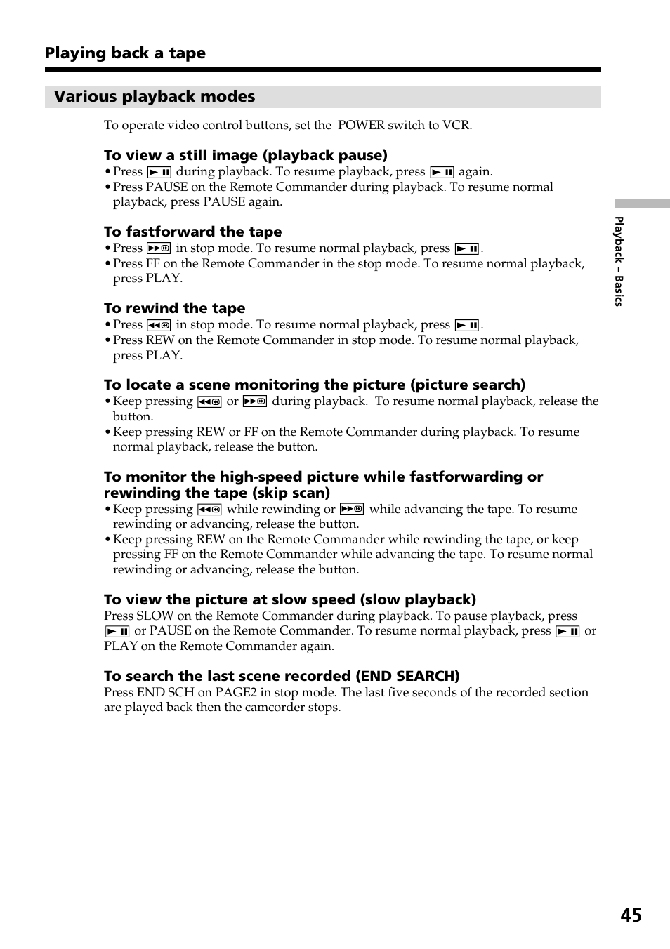 Playing back a tape various playback modes | Sony DCR-IP55 User Manual | Page 45 / 216