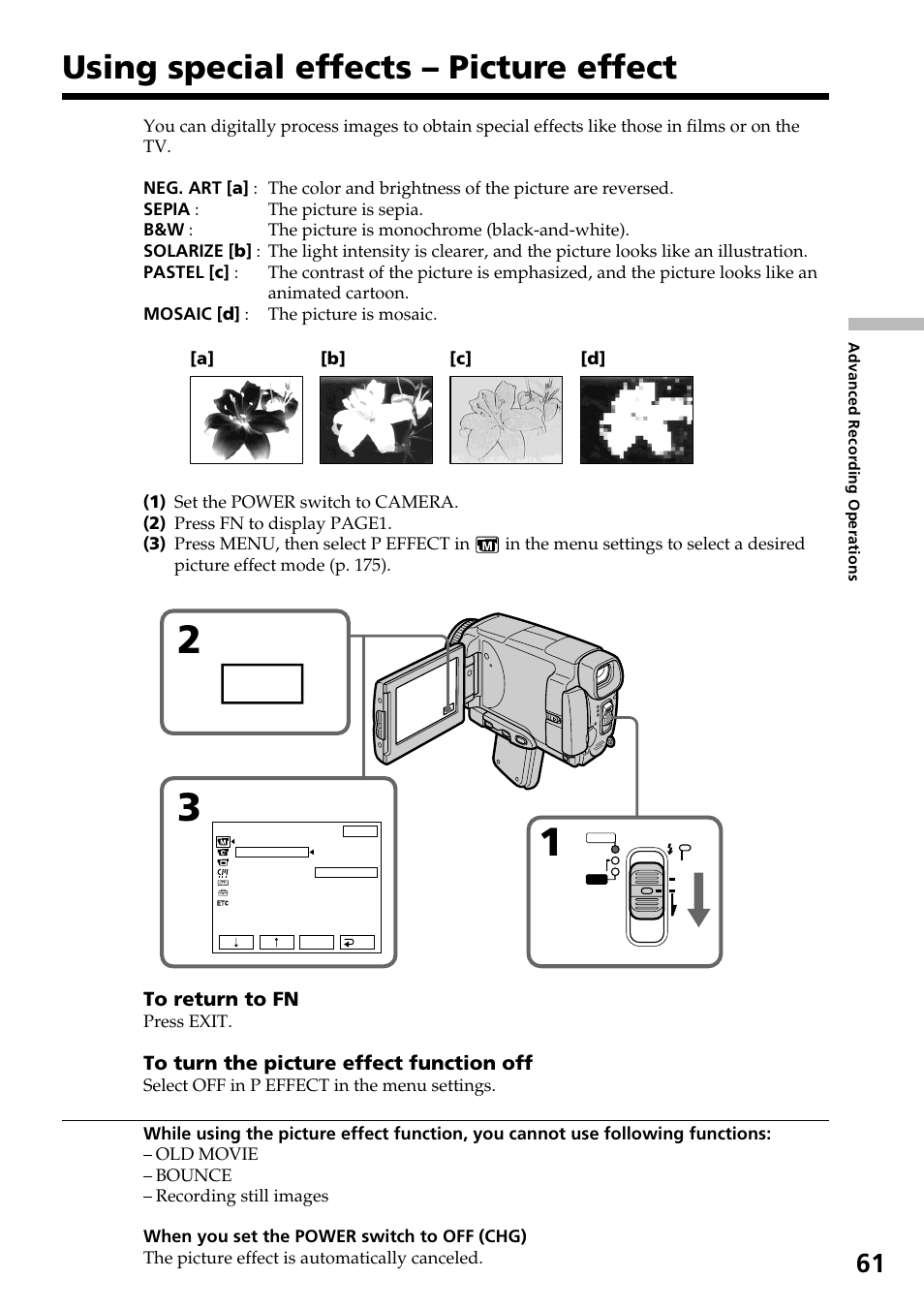 Using special effects – picture effect | Sony DCR-IP55 User Manual | Page 61 / 216