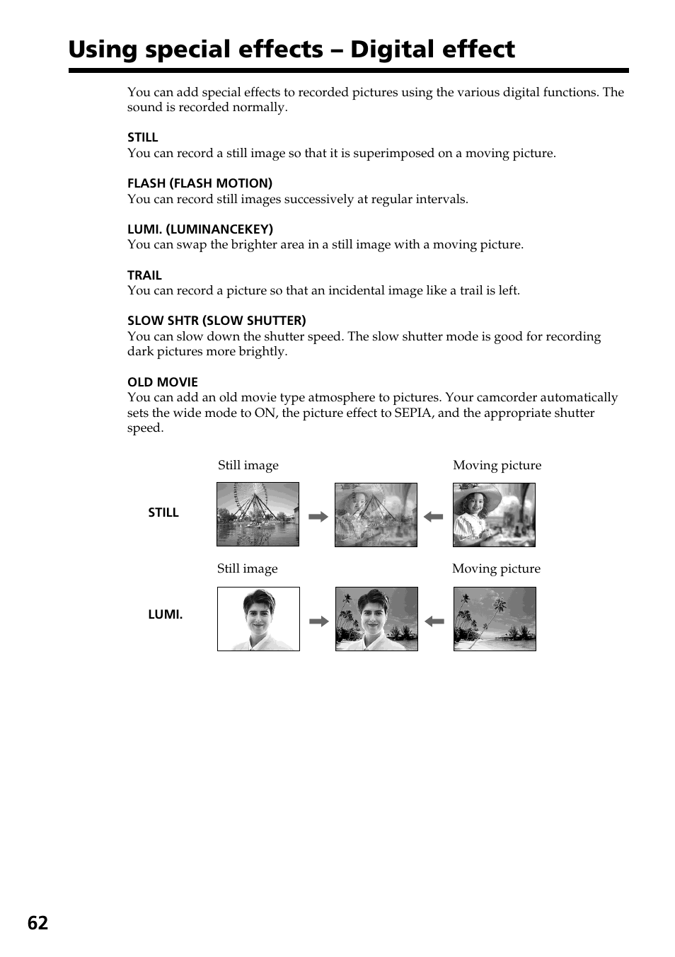 Using special effects – digital effect | Sony DCR-IP55 User Manual | Page 62 / 216
