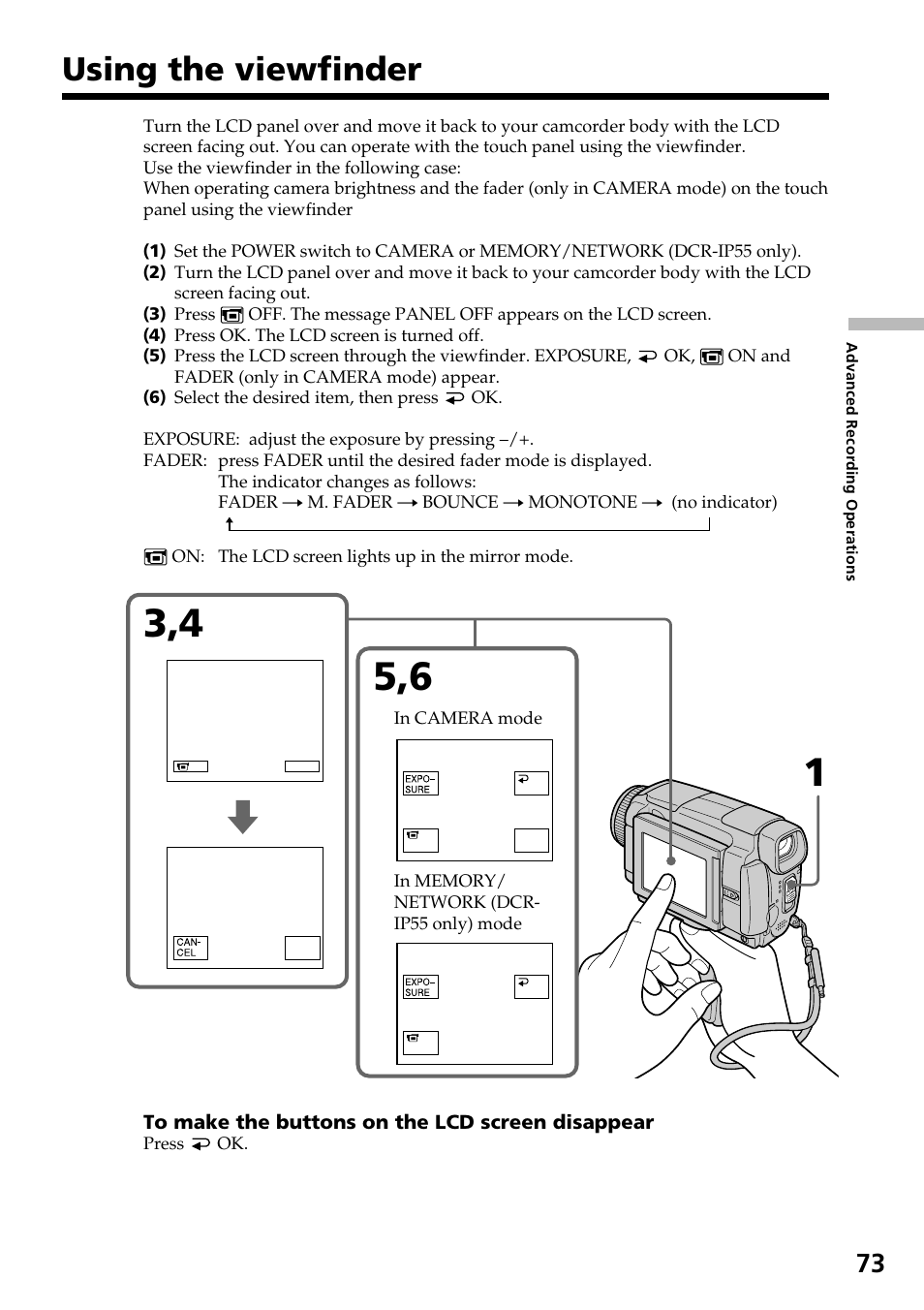 Using the viewfinder | Sony DCR-IP55 User Manual | Page 73 / 216