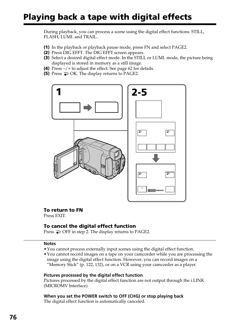 Playing back a tape with digital effects, Page2, Dig efft | Sony DCR-IP55 User Manual | Page 76 / 216