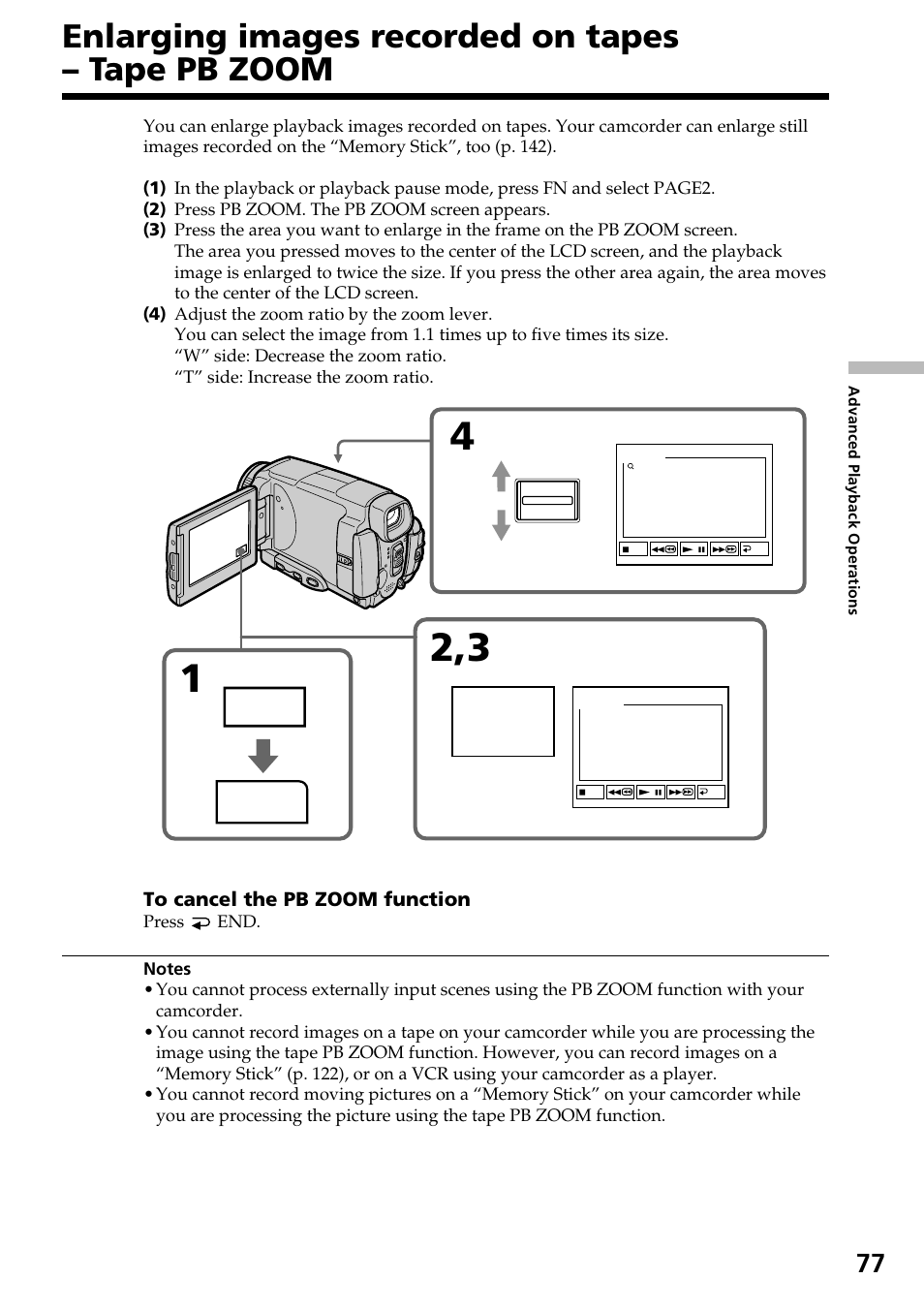 Enlarging images recorded on tapes – tape pb zoom, Page2, Pb zoom | Sony DCR-IP55 User Manual | Page 77 / 216