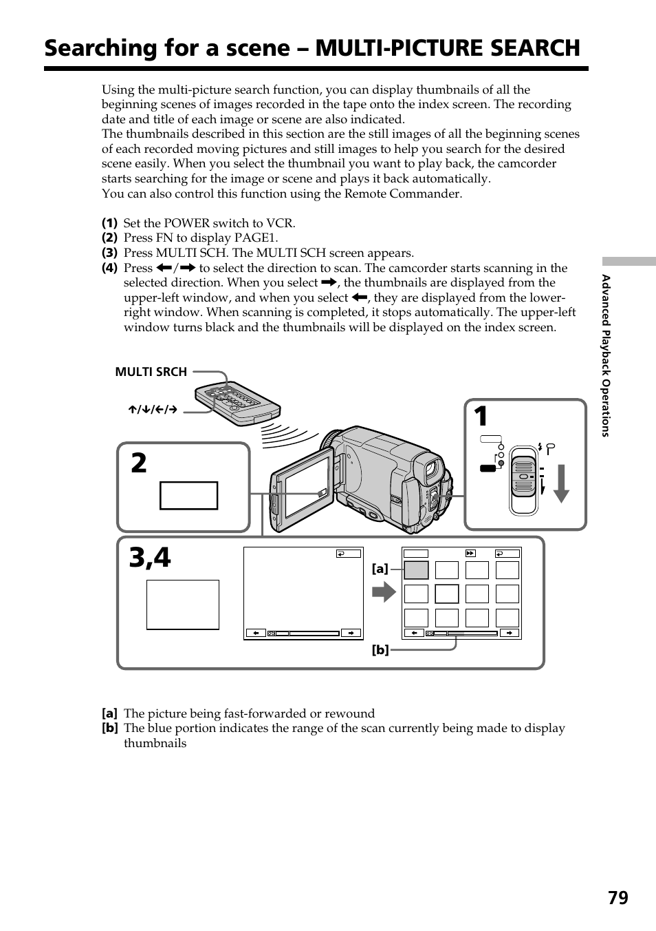 Searching for a scene – multi-picture search, Multi sch | Sony DCR-IP55 User Manual | Page 79 / 216