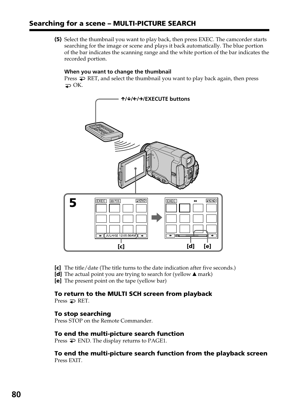 Searching for a scene – multi-picture search | Sony DCR-IP55 User Manual | Page 80 / 216