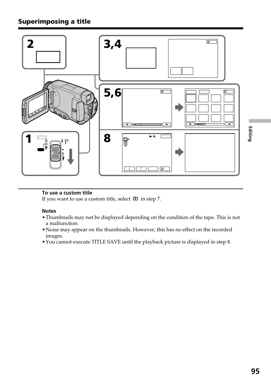 Title, Superimposing a title | Sony DCR-IP55 User Manual | Page 95 / 216