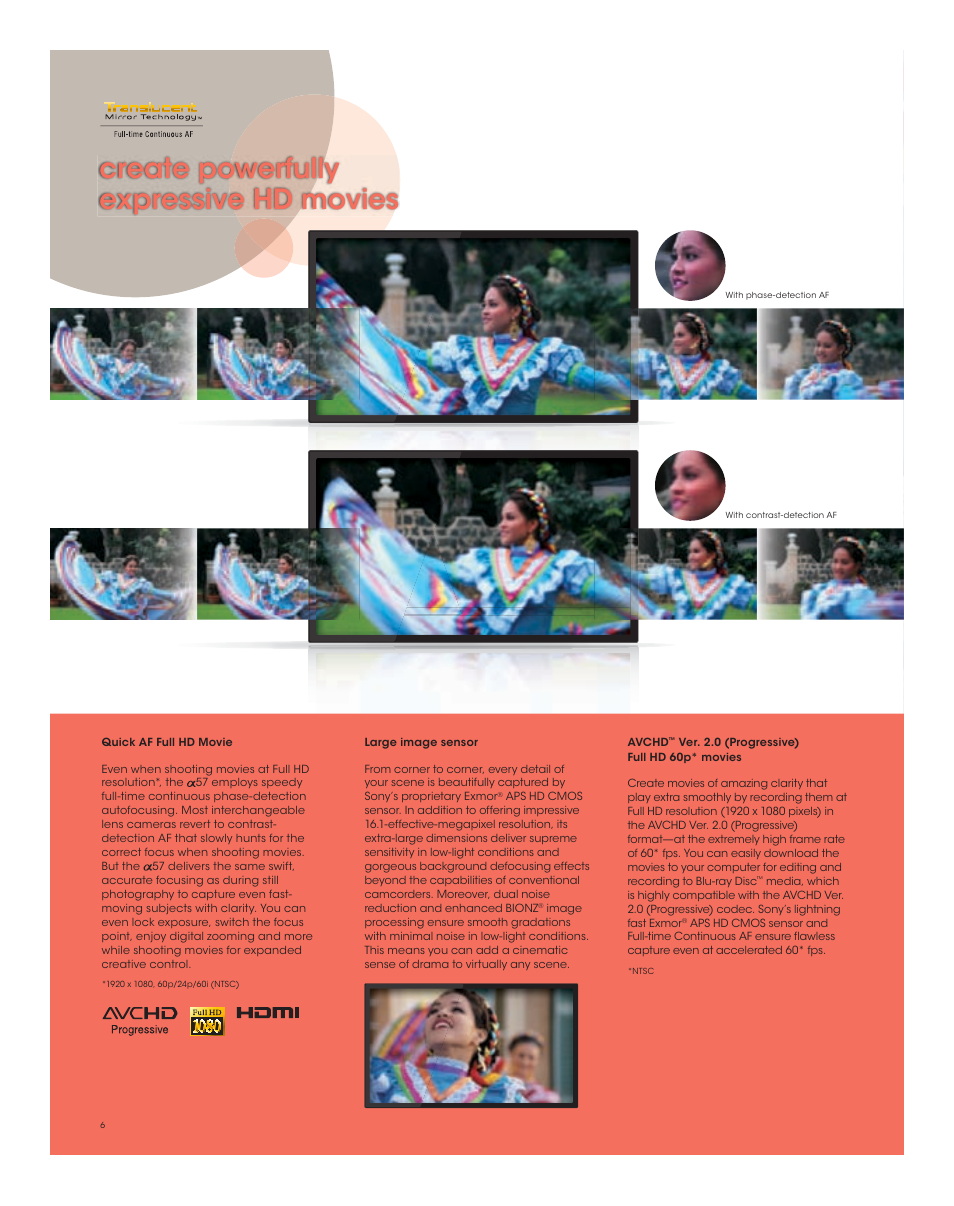 Create powerfully expressive hd movies | Sony SLT-A57K User Manual | Page 6 / 16