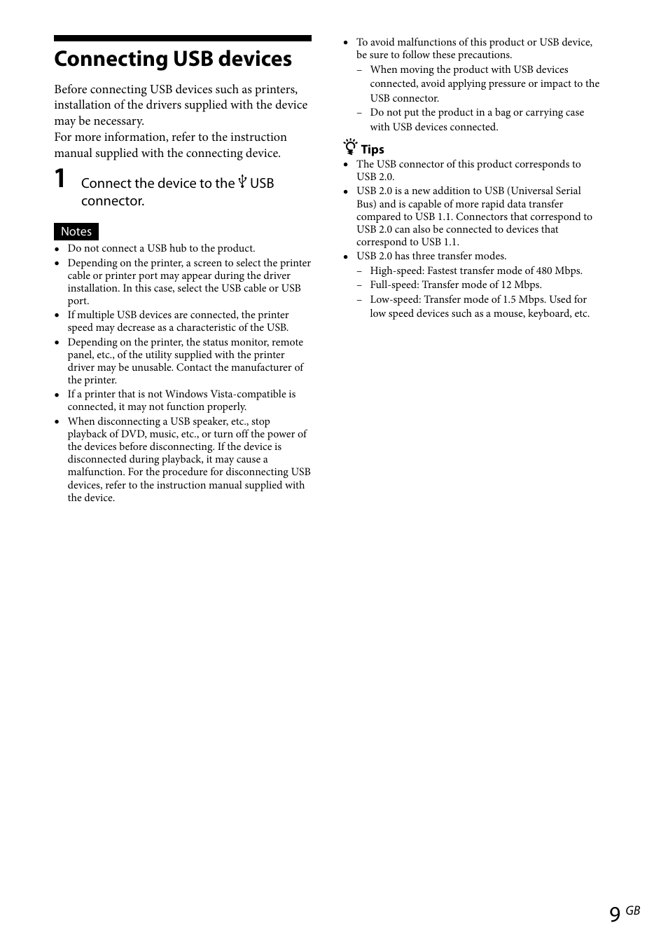 Connecting usb devices, Connect the device to the  usb connector | Sony VGP-UPR1 User Manual | Page 37 / 140