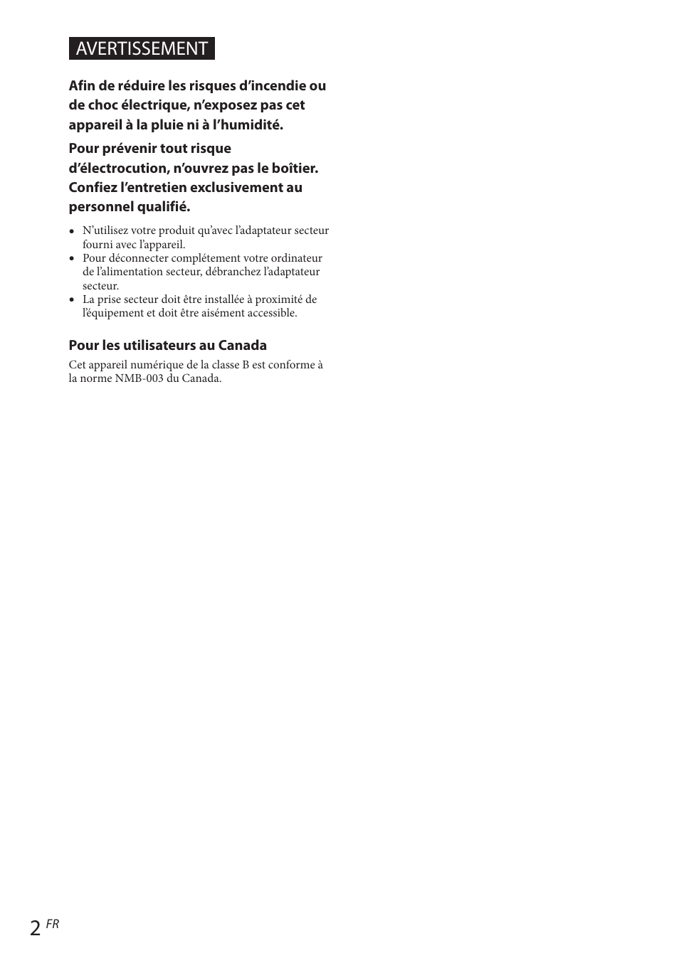Avertissement | Sony VGP-UPR1 User Manual | Page 52 / 140