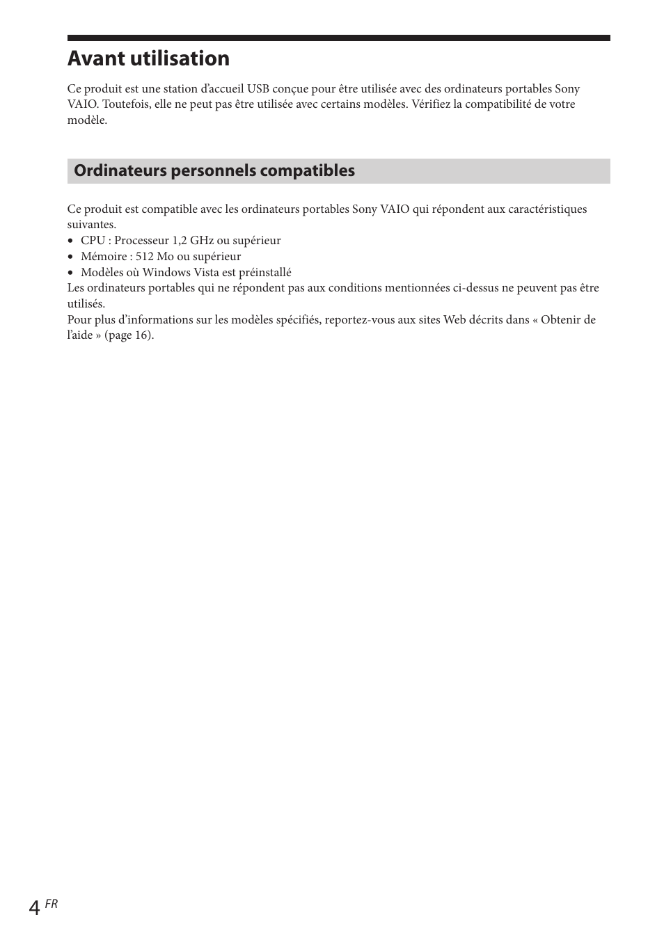 Avant utilisation, Ordinateurs personnels compatibles, Introduction | Sony VGP-UPR1 User Manual | Page 54 / 140