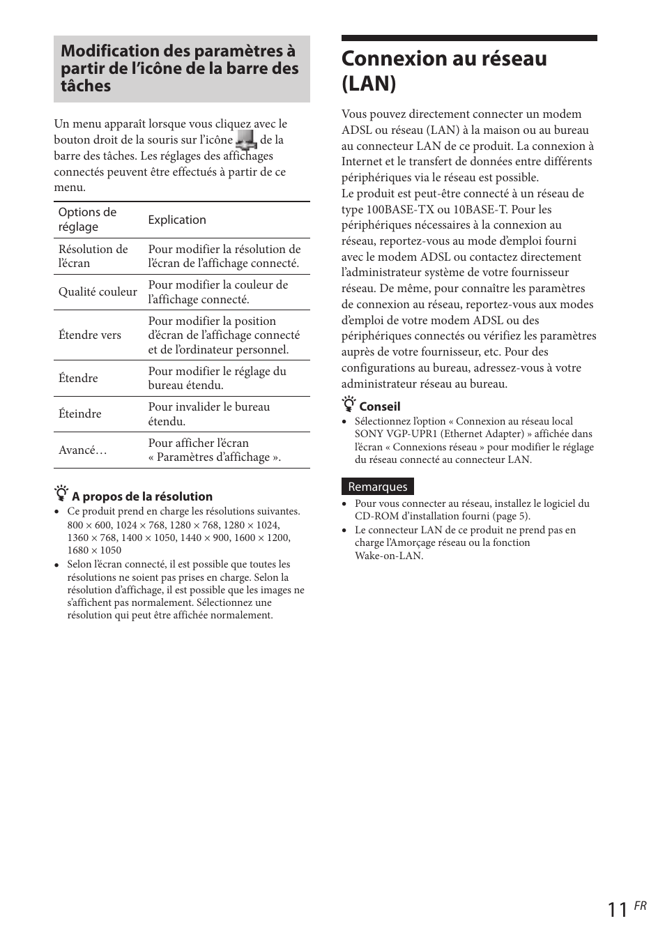 Connexion au réseau (lan), Modification des paramètres à partir de, L’icône de la barre des tâches | Sony VGP-UPR1 User Manual | Page 61 / 140