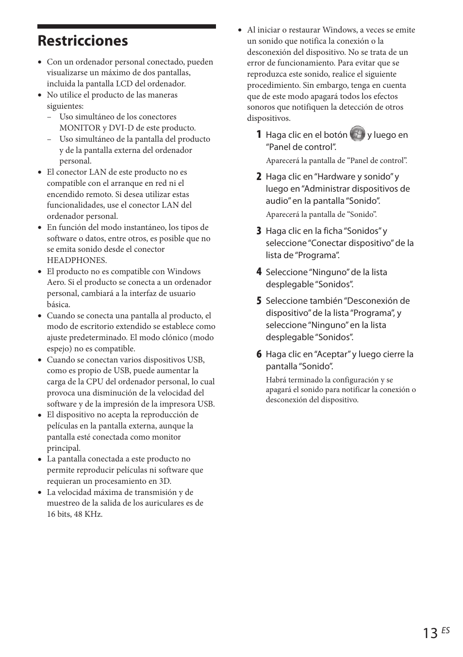 Restricciones | Sony VGP-UPR1 User Manual | Page 85 / 140