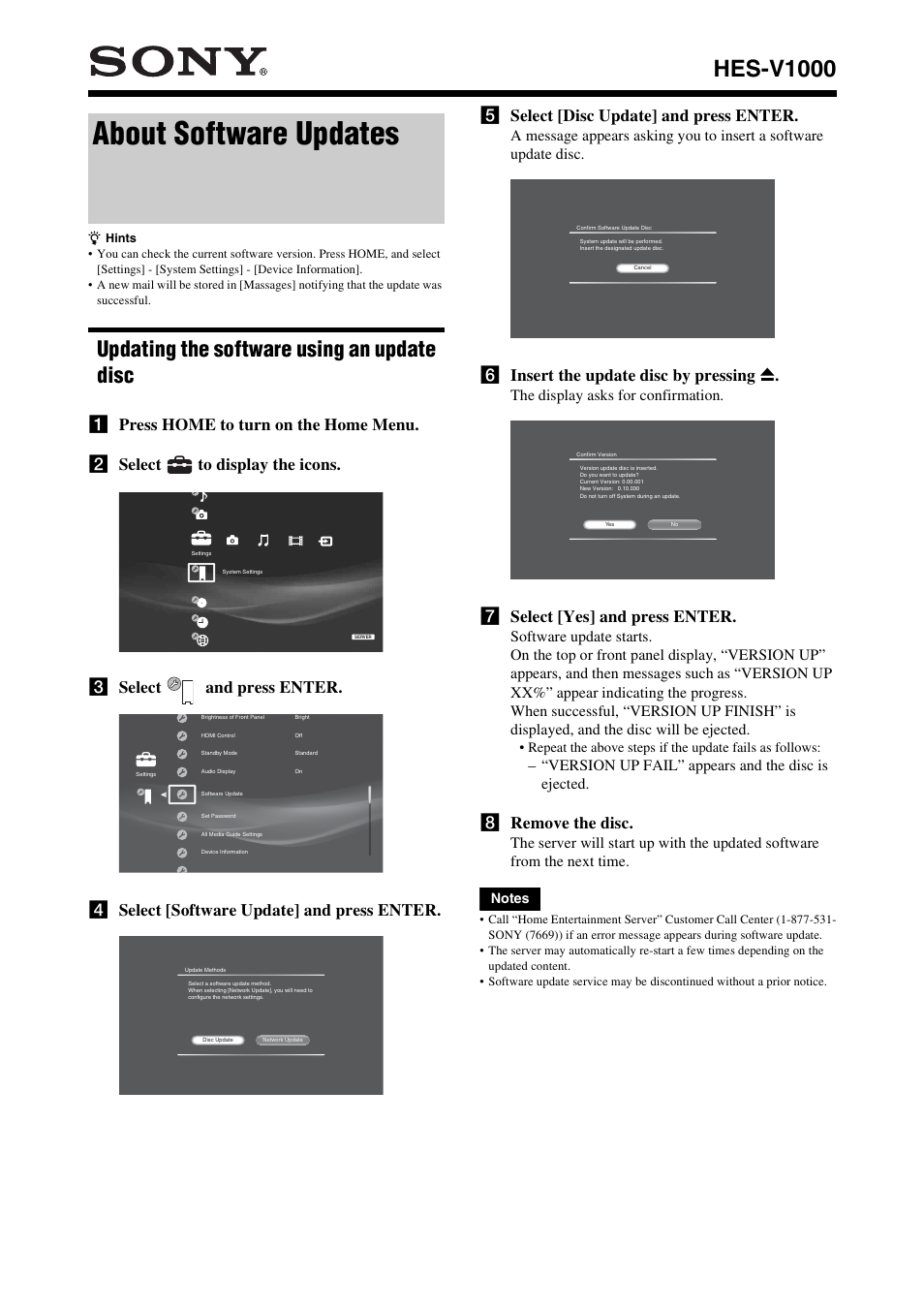 Sony HES-V1000 User Manual | 2 pages