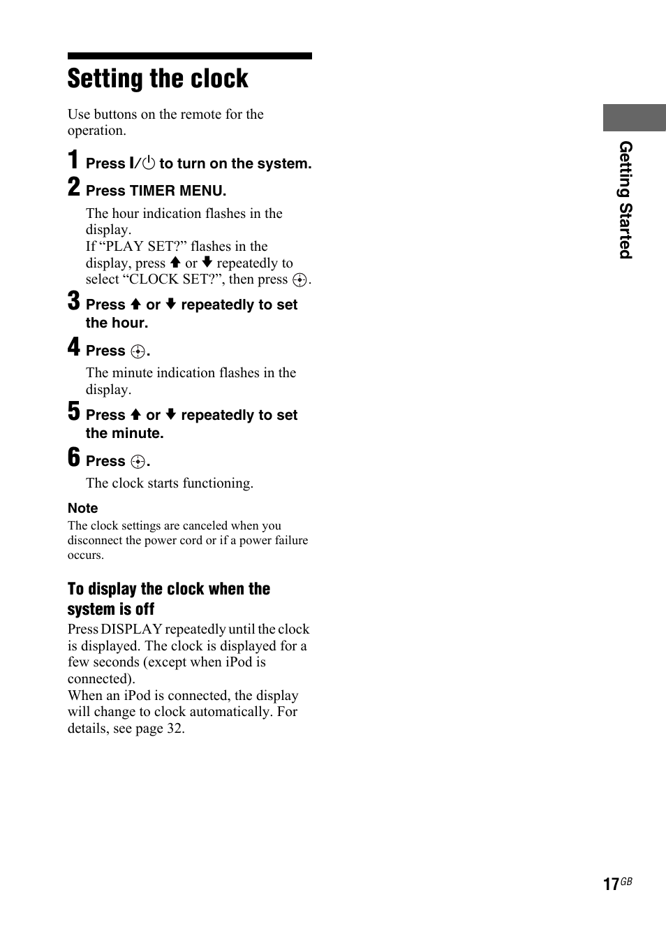 Setting the clock | Sony LBT-DJ2I User Manual | Page 17 / 56