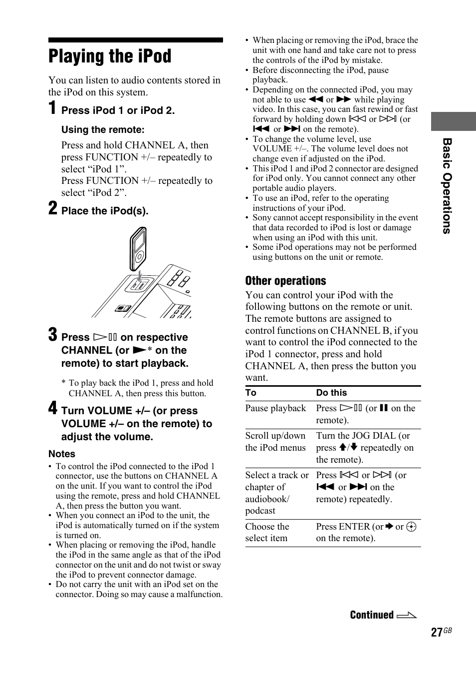 Playing the ipod | Sony LBT-DJ2I User Manual | Page 27 / 56