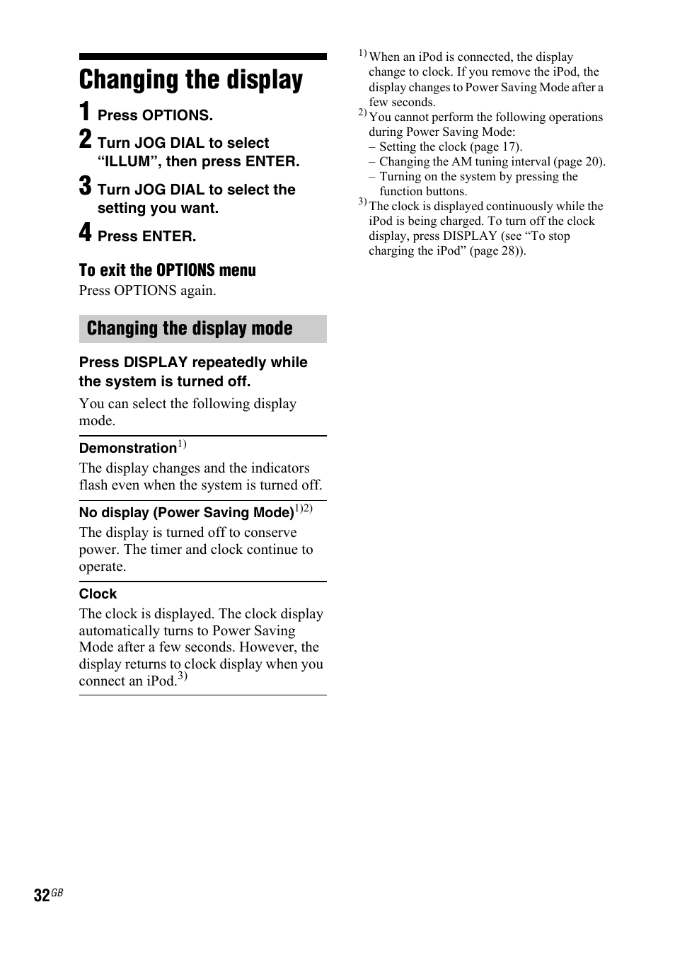 Changing the display, Changing the display 1, Changing the display mode | Sony LBT-DJ2I User Manual | Page 32 / 56