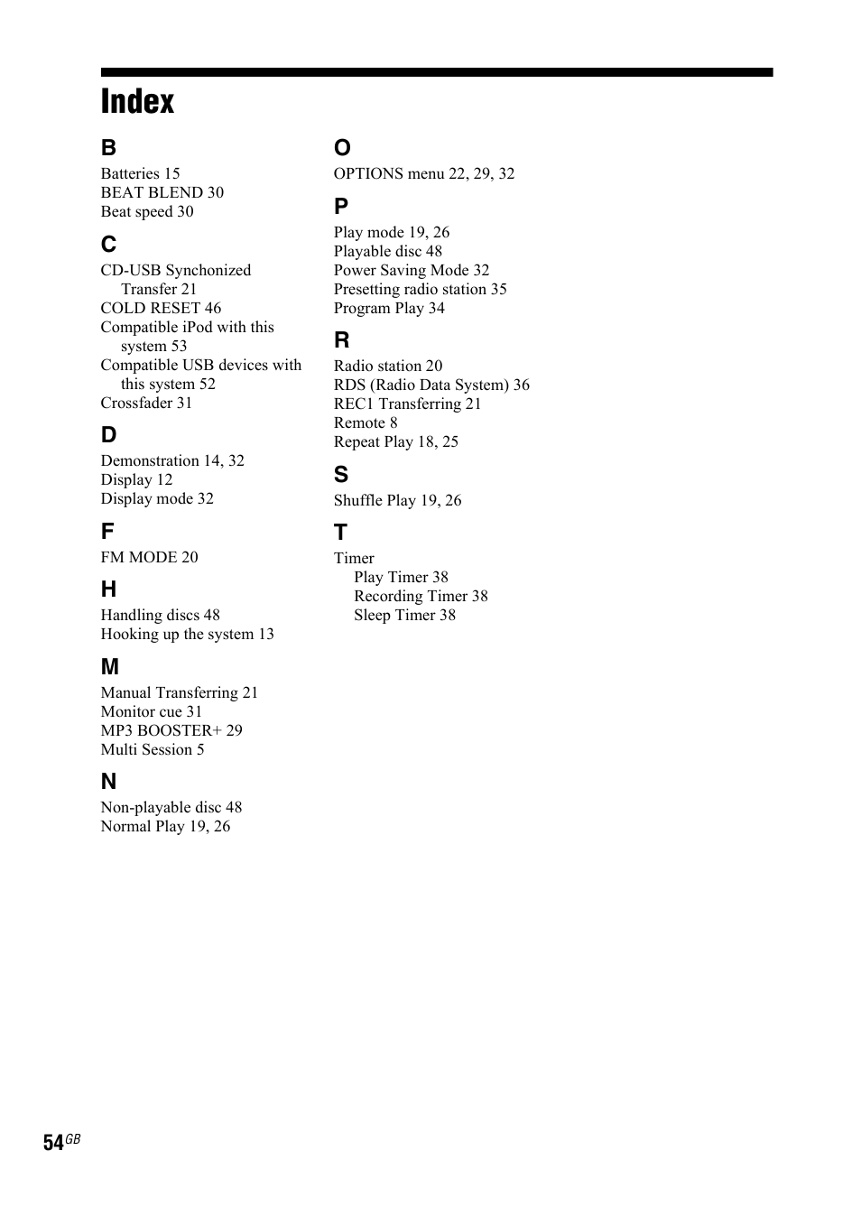 Index | Sony LBT-DJ2I User Manual | Page 54 / 56