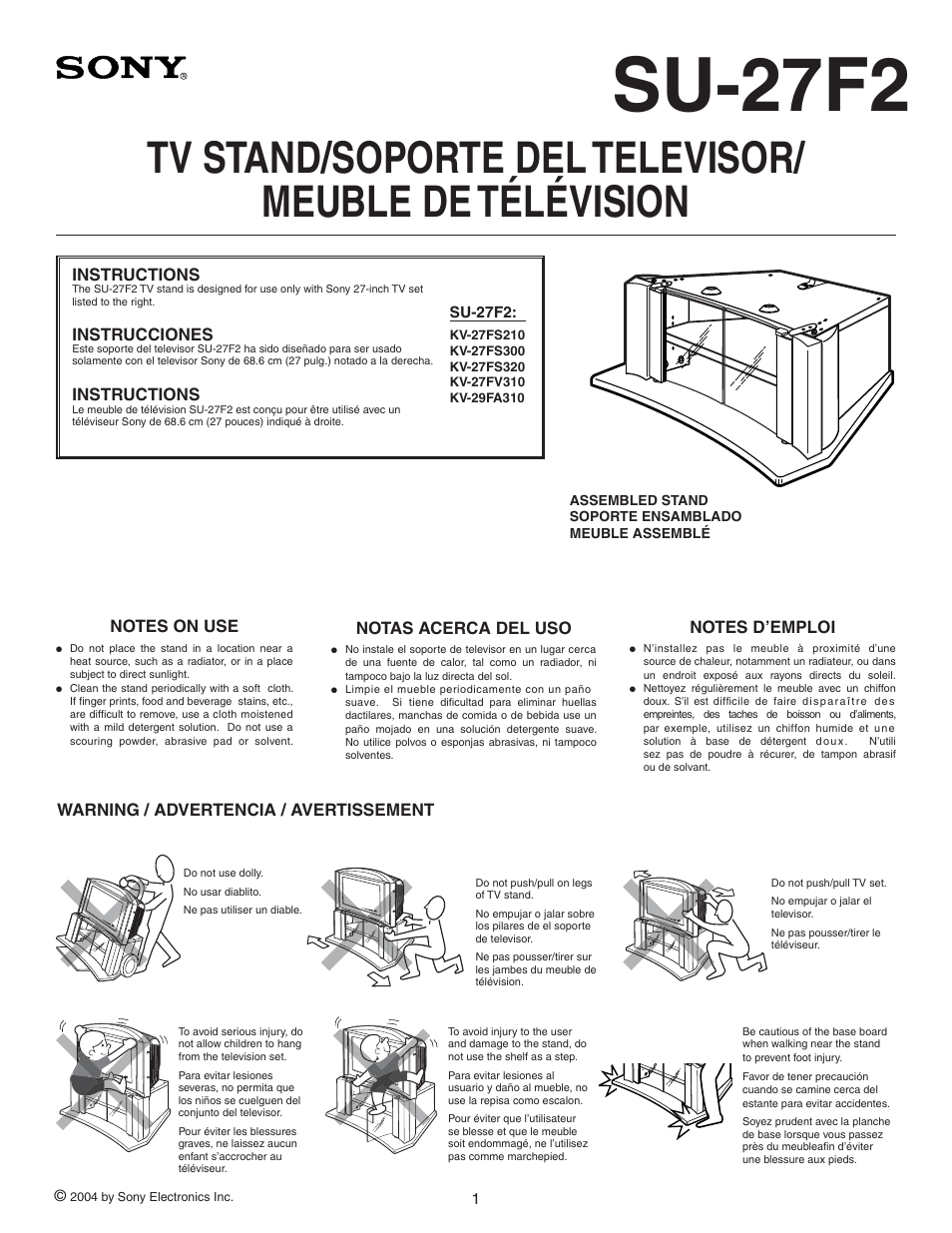 Sony SU-27F2 User Manual | 12 pages