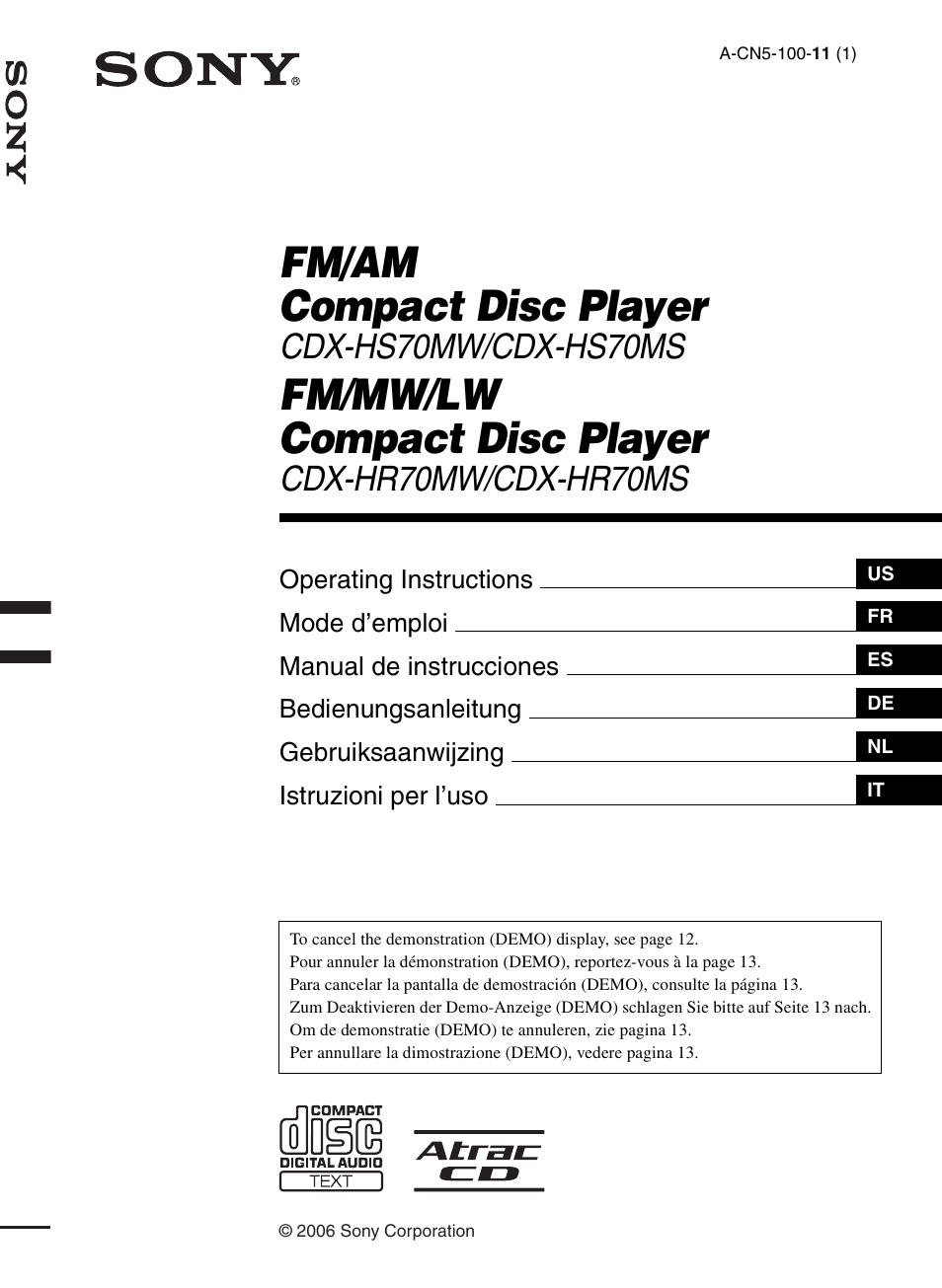 Sony CDX-HS70MW User Manual | 132 pages