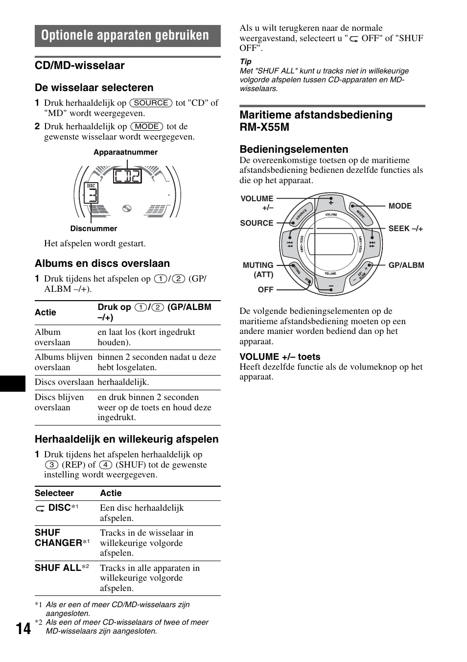 Optionele apparaten gebruiken, Cd/md-wisselaar, Maritieme afstandsbediening rm-x55m | Sony CDX-HS70MW User Manual | Page 100 / 132