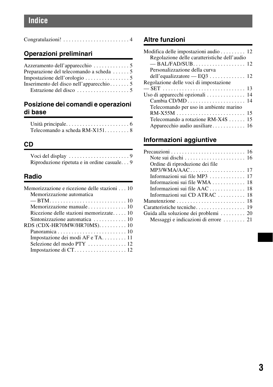 Indice | Sony CDX-HS70MW User Manual | Page 109 / 132