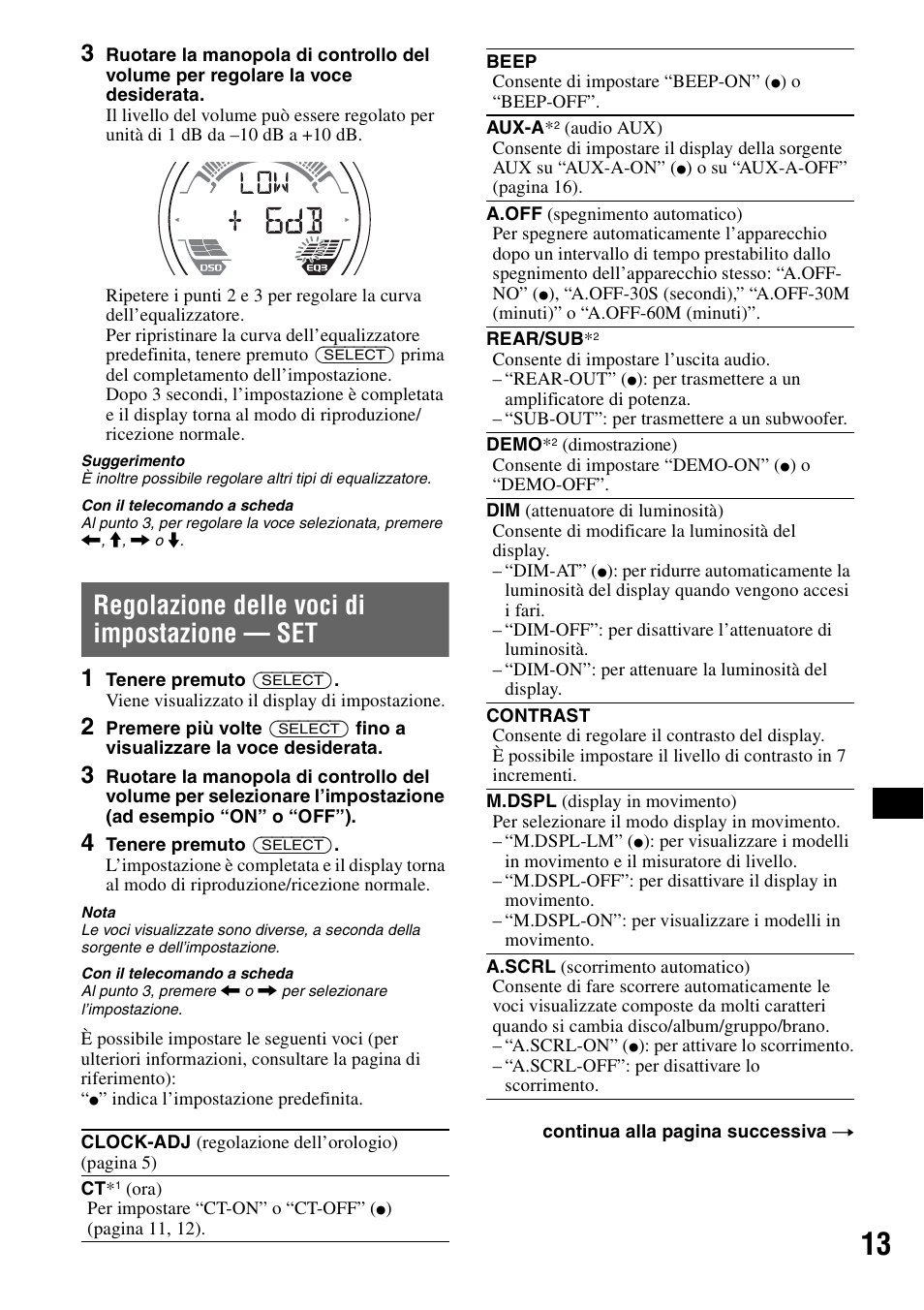 Regolazione delle voci di impostazione - set, Regolazione delle voci di impostazione — set | Sony CDX-HS70MW User Manual | Page 119 / 132